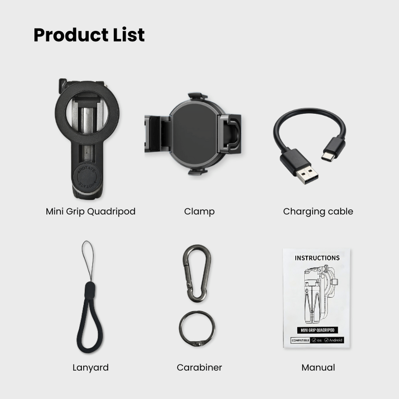 Magwink P15 Mini Grip Quadripod – MagSafe-Compatible Phone Tripod & Selfie Stick