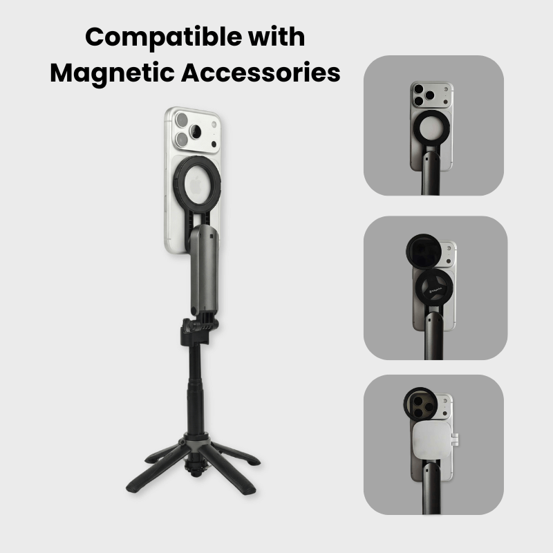 Magwink P15 Mini Grip Quadripod – MagSafe-Compatible Phone Tripod & Selfie Stick