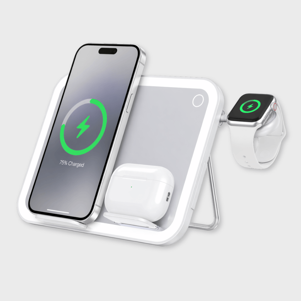 V22 Smart Makeup Mirror with 3-in-1 Wireless Charging & LED Light