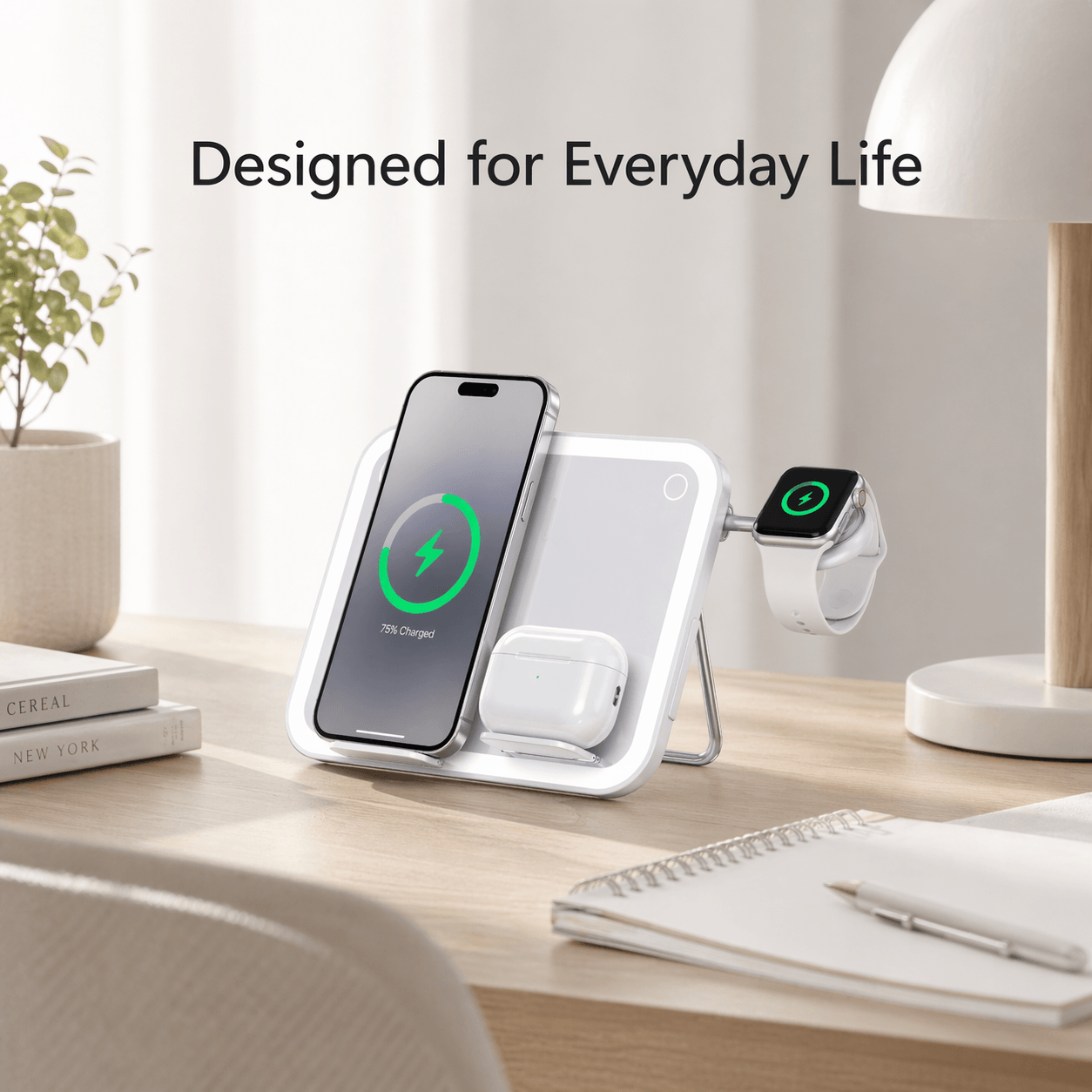 V22 Smart Makeup Mirror with 3-in-1 Wireless Charging & LED Light