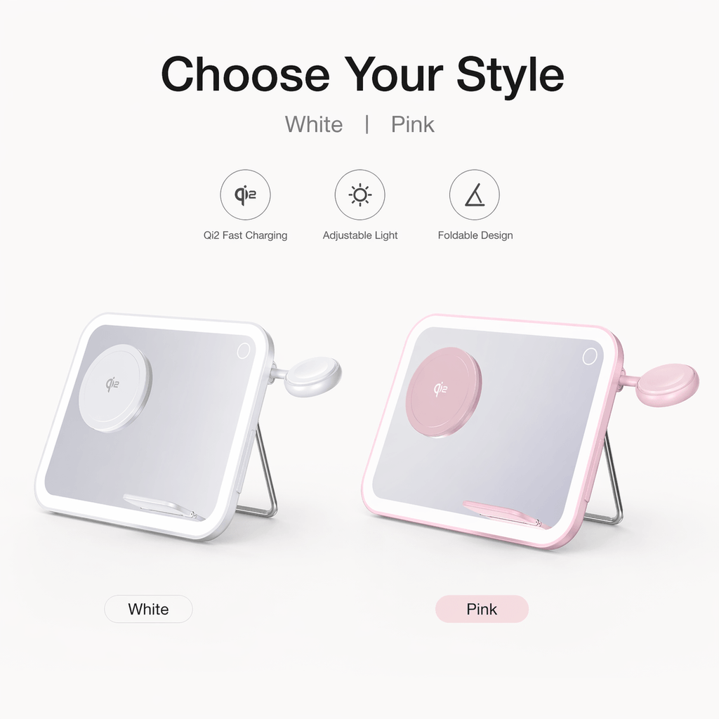 V22 Smart Makeup Mirror with 3-in-1 Wireless Charging & LED Light