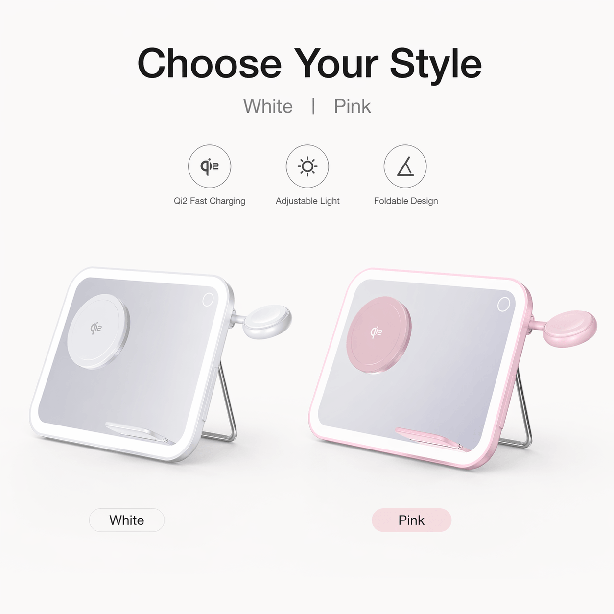V22 Smart Makeup Mirror with 3-in-1 Wireless Charging & LED Light