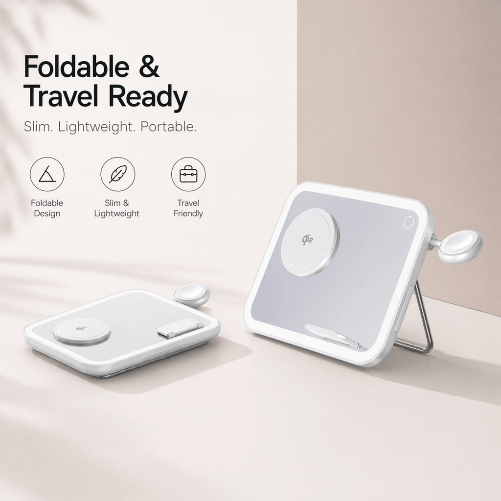 V22 Smart Makeup Mirror with 3-in-1 Wireless Charging & LED Light