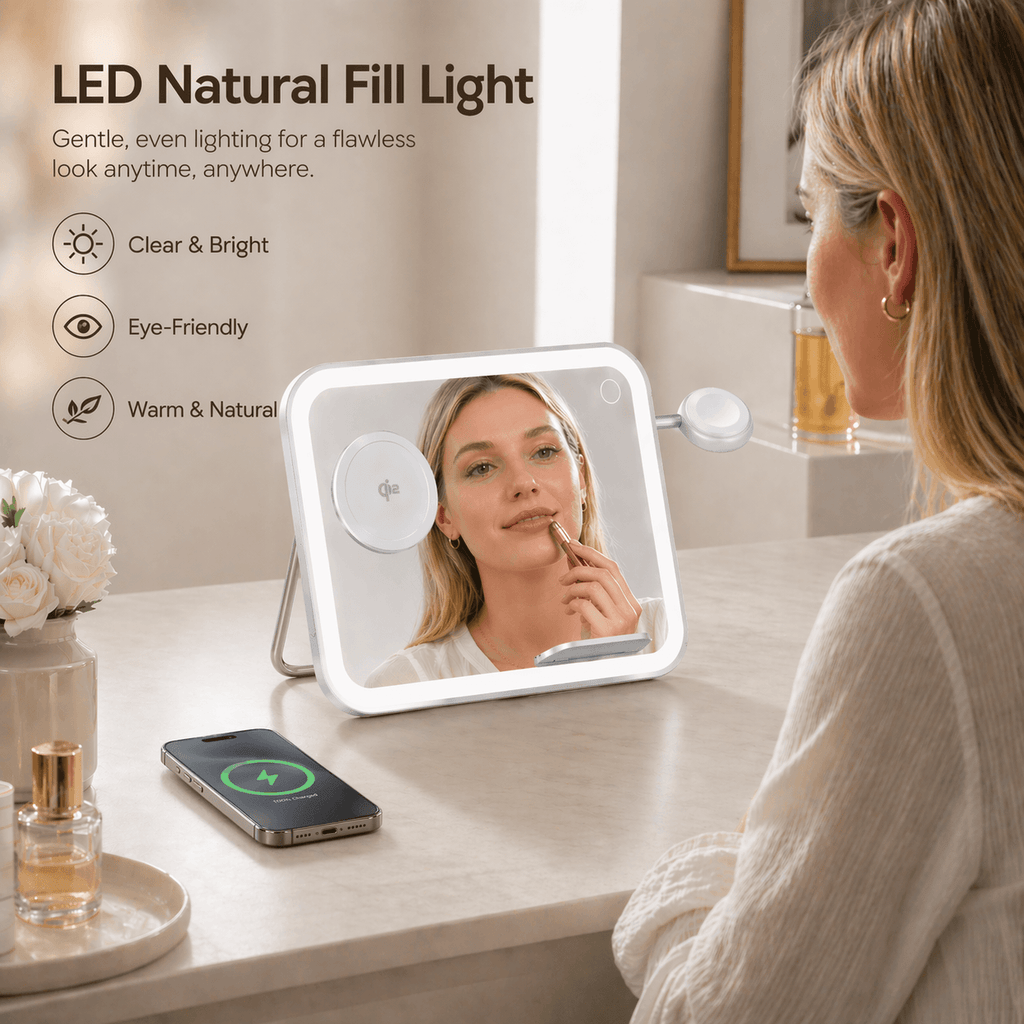 V22 Smart Makeup Mirror with 3-in-1 Wireless Charging & LED Light