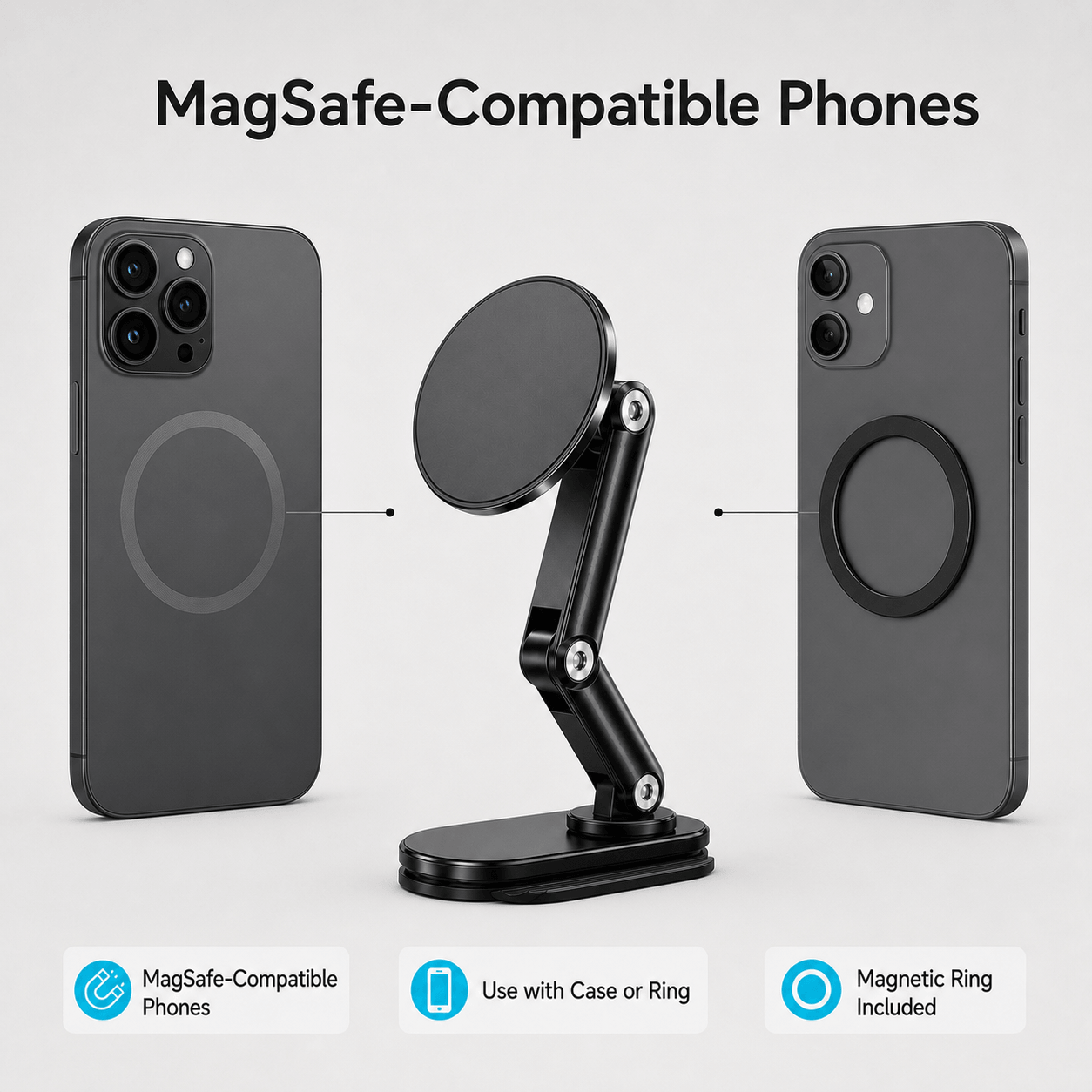 Magwink Z1 MagSafe Car Phone Mount – Adjustable Adhesive Dashboard Magnetic Phone Holder