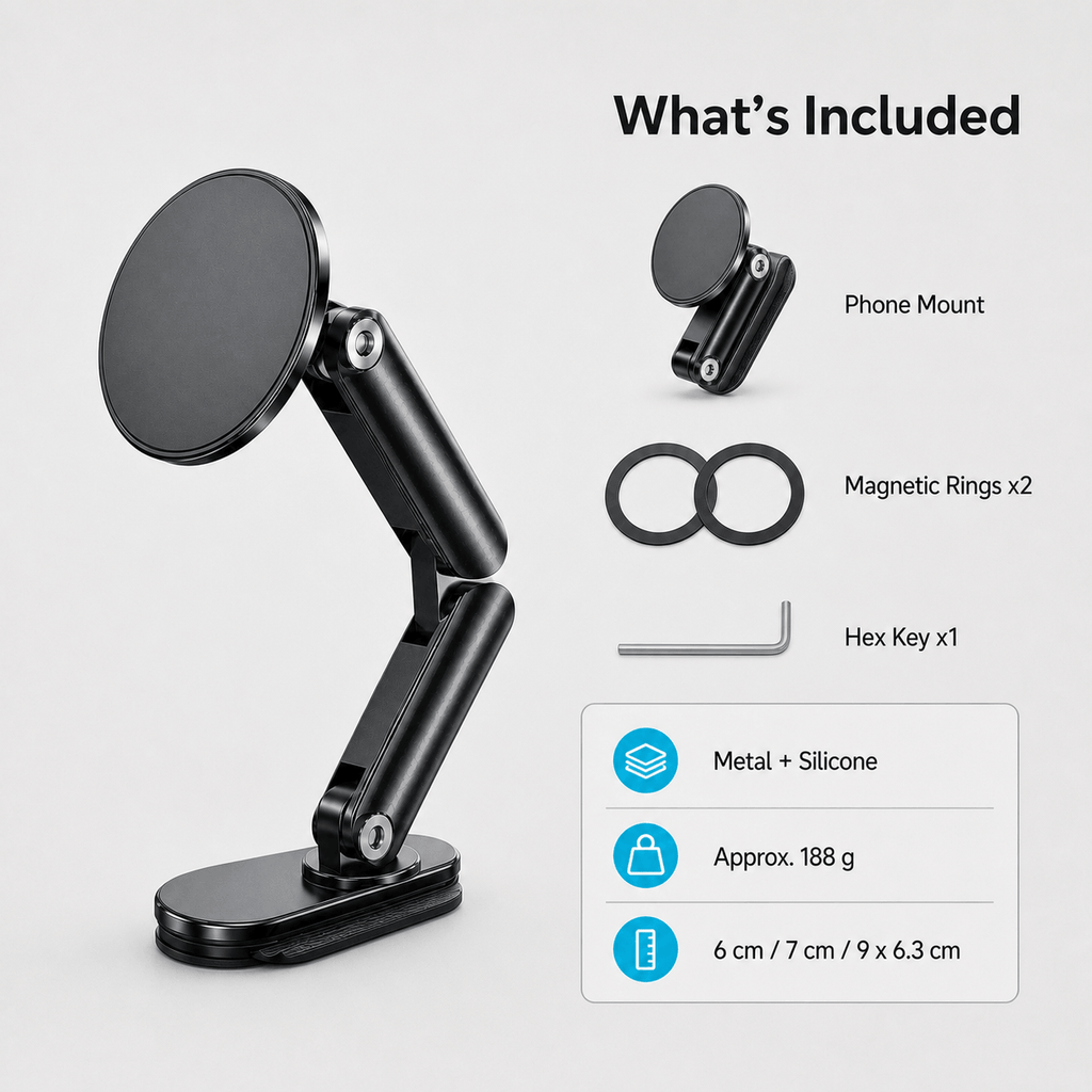 Magwink Z1 MagSafe Car Phone Mount – Adjustable Adhesive Dashboard Magnetic Phone Holder